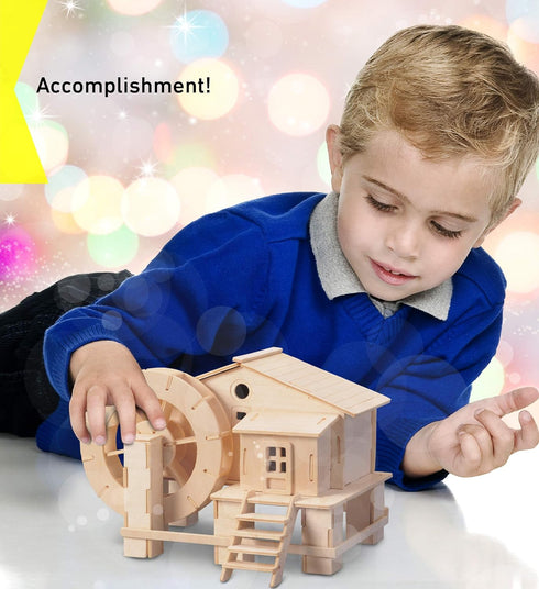 Puzzled 3D Puzzle Water Mill Set - Wood Craft Construction Model Kit, Fun Educational DIY Toy to Build and Paint