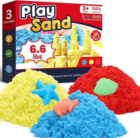 FURWEY 6.6lbs Play Sand,Mixed Packaging of 3-Color Sensory Sand,Suitable for Children to