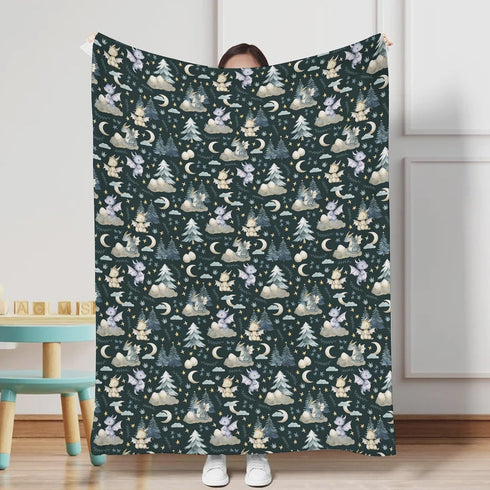 Fairytale Dragons Baby Blanket for Boy Girl Cute Dragons Eggs Moon Stars Trees Swaddle Blanket Dreamy Animal Crib
