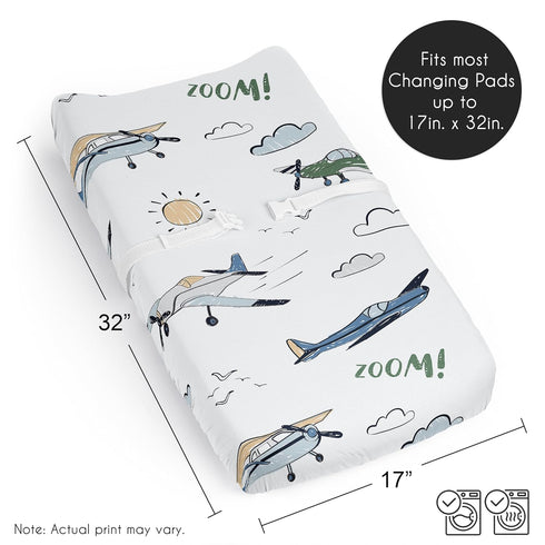 Sweet Jojo Designs Vintage Airplane Boy Baby Changing Pad Cover Sheet Infant Newborn Diaper Table Change Mat Cover Grey