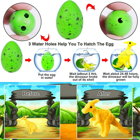 60 Pcs Hatching Dinosaur Eggs Party Favors for Kids, Grow in Water Dino Eggs with Toys Inside