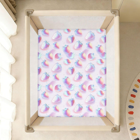 miaozhen 1 Pack 52x28 Cotton Crib Sheets for Baby Boys Girls Soft Stretchy Hologram Strawberry Silver Crib Mattress