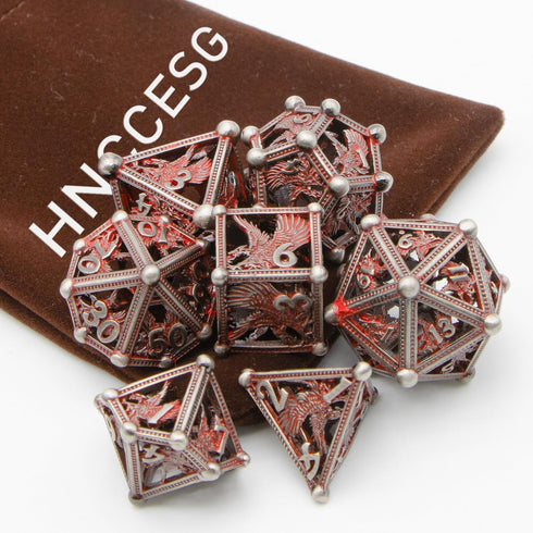 Hollow Metal Dice, HNCCESG DND Dice 3D Eagle Design, 7 pc Bloody Dice Set for Dungeons and Dragons