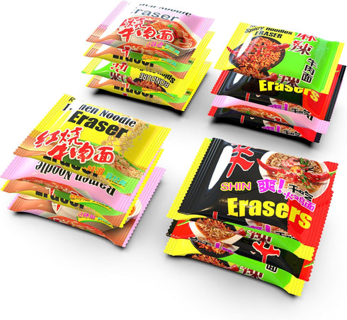 Fun Cute Erasers for Kids, 8 PCS Kawaii Big Food Erasers, Spicy Ramen Noodles Erasers
