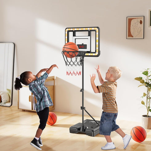 Kids Indoor Basketball Hoop with Scoreboard & Timer, Adjustable Height 3ft-5.8ft, Goal Toy for Outdoor Backyard Sports