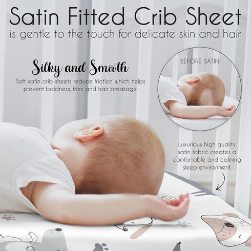 Sweet Jojo Designs Dog Boy Girl Unisex/Gender Neutral Baby Satin Fitted Crib Sheet Infant Newborn Nursery Toddler Bed