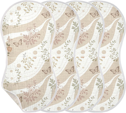 decor gift 4 Pack 22x11in Cotton Baby Burp Cloth Easy Care Spring Butterflies Flowers Beige spit up Cloth for Babies