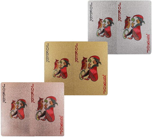 Jucoan 6 Decks of Playing Cards - Waterproof Plastic Poker Cards, Gold Foil, Standard Index, (2 Gold, 2 Silver, 2 Pink)