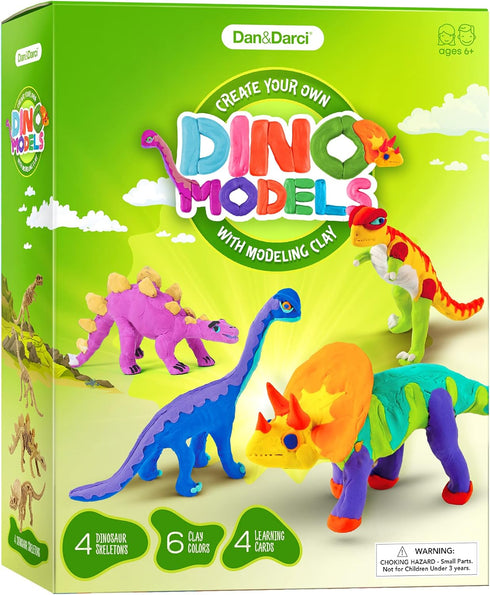 Dino Models Clay Craft Kit - Build 4 Dinos with Air Dry Magic Modeling Clay for Kids Ages 3-8, Perfect Easter Gift
