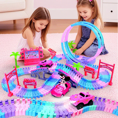 3 4 5 6 Kids,177 360Rotating 3-5 Tracks Car Toys for Year Old Girls PCS Track Flexible Car for Girls Toddler Flex Track