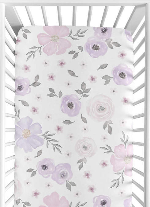 Sweet Jojo Designs Fitted Baby Crib Sheets (Purple/Grey Boho Floral) for Girls,