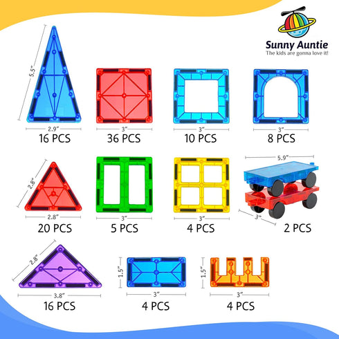 125 Set 3-8, SUNNY AUNTIE Magnetic Tiles PCS XL with Storage Bag Magnetic Building Tiles for Kids Ages STEM Magnet