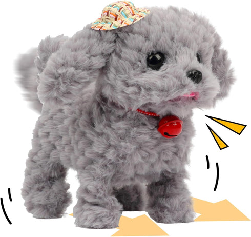 Cuteoy Walking Grey Dog Stuffed Animal, Talking Wagging Nodding Educational Plush Puppy Toy for Girls Boys