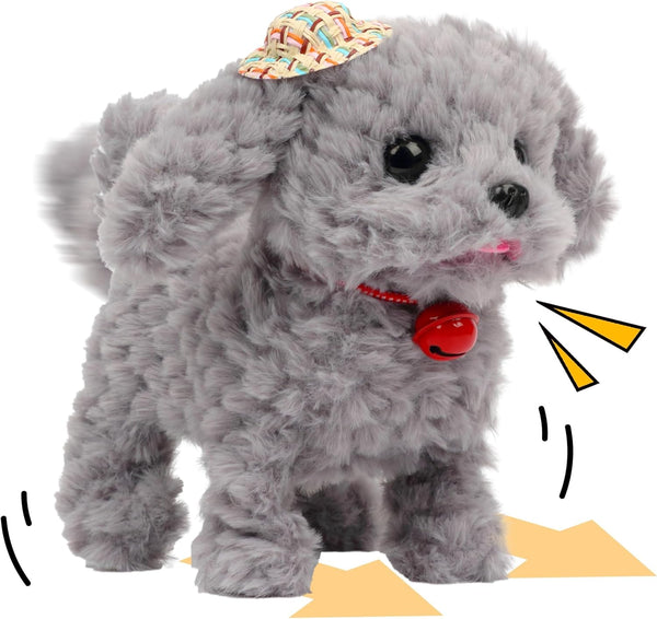 Cuteoy Walking Grey Dog Stuffed Animal, Talking Wagging Nodding Educational Plush Puppy Toy for Girls Boys