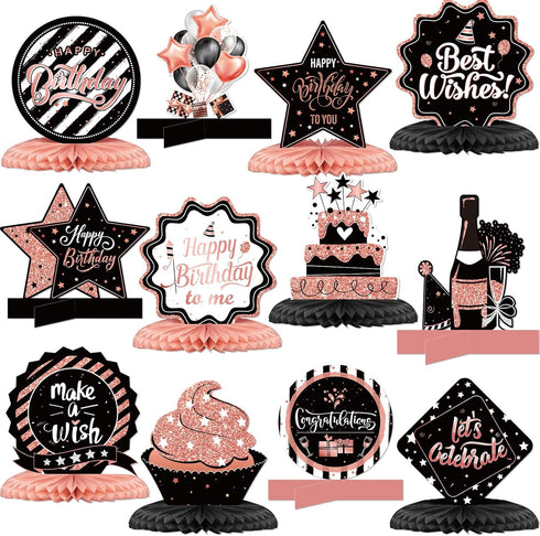 Clabby 12 Pieces Honeycomb Centerpieces Birthday Table Decorations for Women Men Anniversary Party Supplies (Rose Gold,