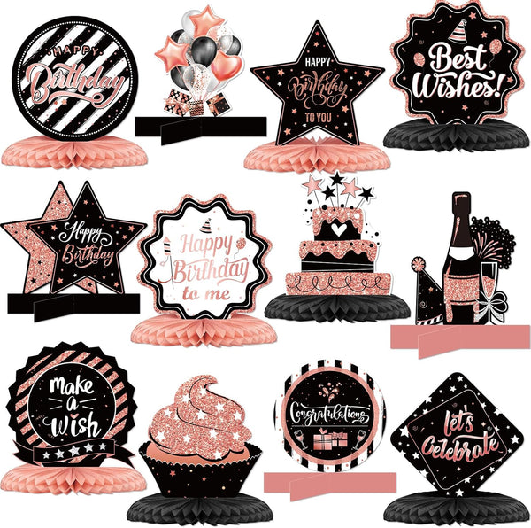 Clabby 12 Pieces Honeycomb Centerpieces Birthday Table Decorations for Women Men Anniversary Party Supplies (Rose Gold,