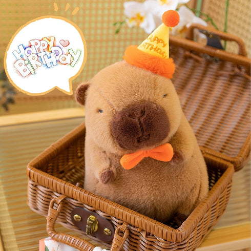 Cute Happy Birthday Capybara Plush, Soft Kawaii Capybara Stuffed Animal Gift for Kids 13 inch