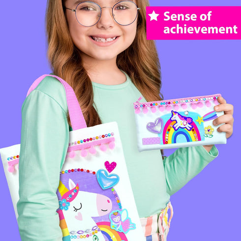 3 5-10 KRAFUN DIY Bag Decorating Kit for Girls - Create Custom Unicorn & Fairy Bags - No-Sew Mess-Free Crafts