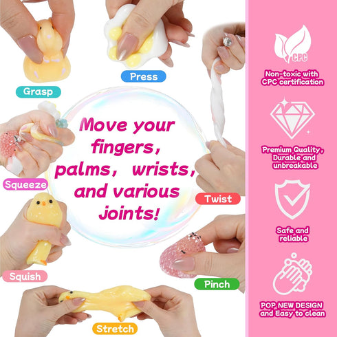 YRSDQueenA 10 Pack 4-8 8-12, Taba Squishy Toys kit with Toy Box & Cute Stickers, Kawaii taba Squishies Stress Relief
