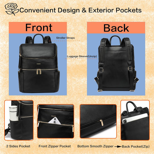 Backpack Leather Diaper Bag for Boy Girl Twins, Toddler Diaper Bag with Multiple Pockets, Cooler Compartment