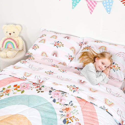 Sets Set 5 Set Toddler Bedding Twin Size for Girls, Rainbow Toddler Crib Bedding Piece Floral Toddler Comforter