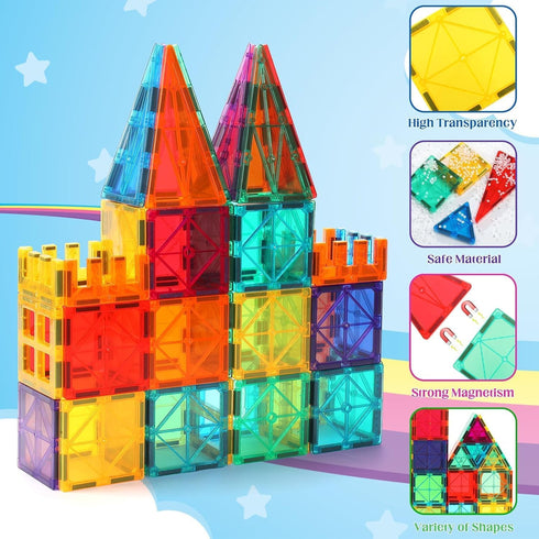 OugerToy 104PCS 3-9, Magnetic Building Tiles, STEM Educational Stacking Blocks, Construction Toys for Kids Ages