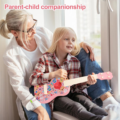 LeeQee 21in 4 3 4 5 6 7 8 9 10 11 12 Colorful Graffiti Ukulele Guitar for Kids, Strings Kids Guitar Ukulele Musical