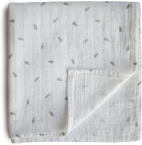 mushie Muslin Baby Swaddle Blanket - 100% Organic Cotton (Leaves)