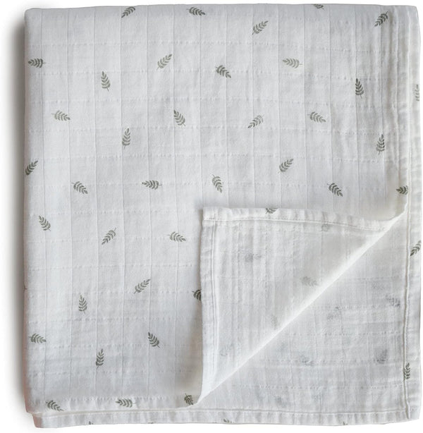mushie Muslin Baby Swaddle Blanket - 100% Organic Cotton (Leaves)