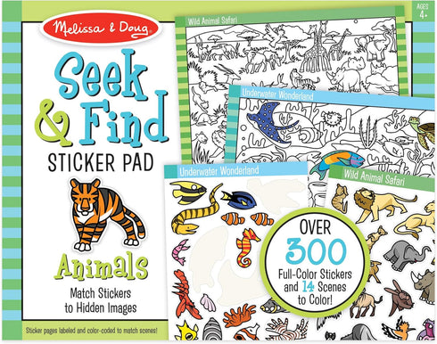 Melissa & Doug Seek and Find Sticker Pad, Animals (400+ Stickers, 14 Scenes to Color) for Kids Ages 4+