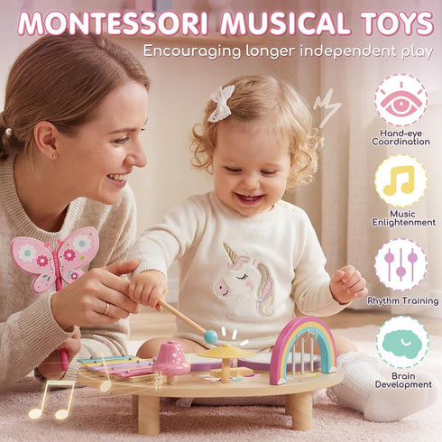Set, 7 1 1-3, Set 12-18 Lehoo Castle Toddler Drum Unicorn Montessori Music Toys with Xylophone, in Wooden Musical