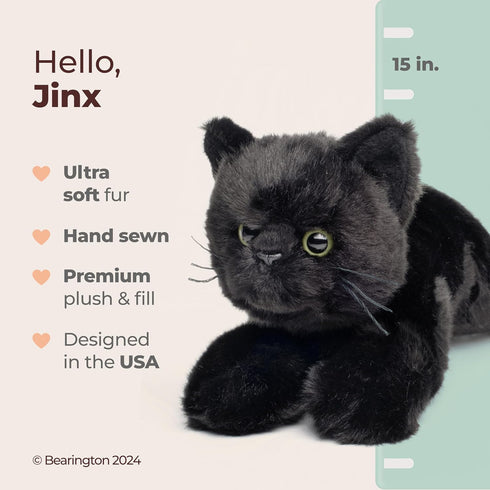 Bearington Collection Jinx 15-Inch Realistic Black Cat Plush Toy for Kids