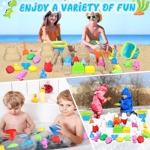 Set Set, 3-12 RACPNEL Collapsible Beach Toys for Kids Toddlers, Travel Beach Sand Castle Kits with Mesh Bag & Molds