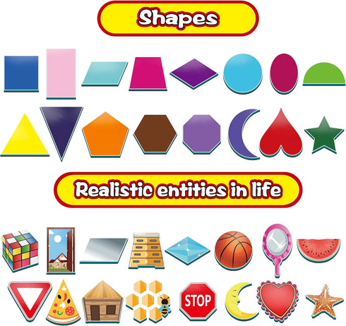 32 Shape and Color Magnets with Real World Objects for Preschool Learning and Associative Memory
