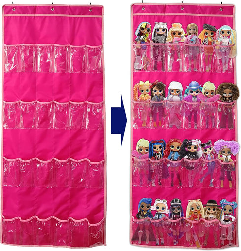 Hanging Over Door Toy Storage Organizer (24 Pockets) for LOL OMG Dolls Surprise Doll (Toys Not Included) (57.5''x22'')