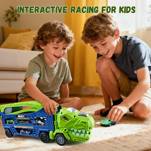 3-5 6 3 1 2 3 4 5 6 Dinosaur Truck Toys for Kids - Transporter Carrier Truck with Die-Cast Cars Toys, in Truck