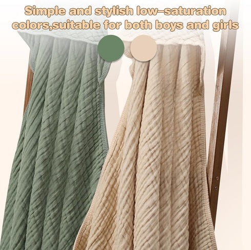 2-Pack, MUKIN Baby Hooded Towels, Muslin Cotton, for Newborn, Infant, Toddler and Kids (Dark Green,Khaki)