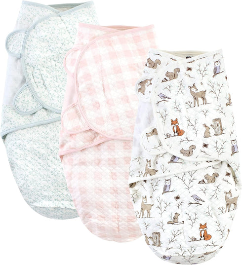 Hudson Baby Unisex Baby Quilted Cotton Swaddle Wrap 3pk, Enchanted Forest, 0-3