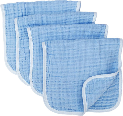 Synrroe Muslin Burp Cloths - Large 20 by 10 Inches, 100% Cotton, Extra Absorbent and Soft, 4 Pack Blue