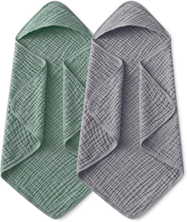 Yoofoss Hooded Baby Towels for Newborn 2 Pack 100% Muslin Organic Cotton