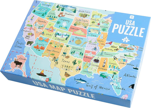 1000-piece USA Map Jigsaw Puzzle & Poster - Illustrated American Landmarks, Fun At Home Activities