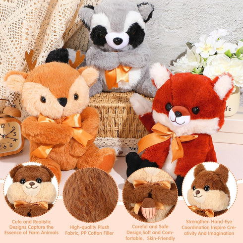 Syhood 6 Pieces Woodland Stuffed Animal Set - 11.8 Inch Plush Woodland Toy for Baby Shower, Animal Themed Parties,