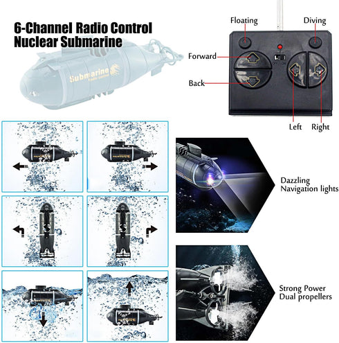 Tipmant Mini RC Nuclear Submarine Toy, Remote Control Electric Dive Fish Water Tank Kids Gifts (Blue)