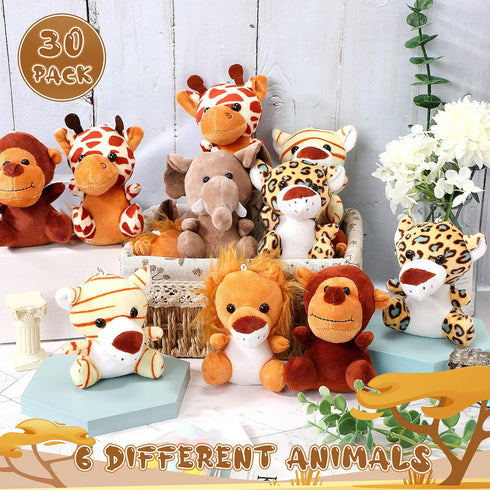 30 Pieces Mini Stuffed Safari Animals - Small Plush Jungle Toys, 4.8 Inch Cute Plush Lion, Tiger, Elephant for Baby