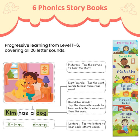 Set, 8 600+ 6 700+ 3+ QuTZ Talking Pen Book Learn to Read Sound Books, Learning Toys with Tap to Read Books, Words