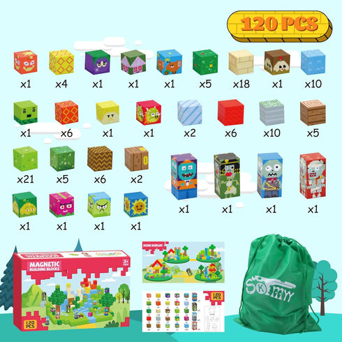 Blocks-120pcs 4-8, SKTMYY Magnetic Game Magnetic Building Blocks for Kids Ages STEM Sensory Magnet Blocks Cubes Toys