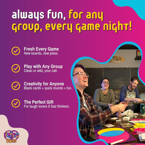 VENNS WITH BENEFITS 3+ Fun Board Game About Venn Diagrams for Players, Teens & Adults, Perfect for Friends & Family