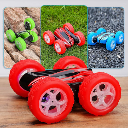 3Pcs Remote Control Car Toys for Kids, 2.4GHz RC Stunt Cars with Wheel Lights, 360° Rotating Cars (Blue+Red+Green)