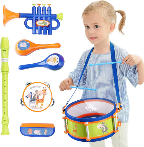 iPlay, iLearn Toddler Musical Instruments Toys, Kids Drum Set, Baby Trumpet, Percussion,