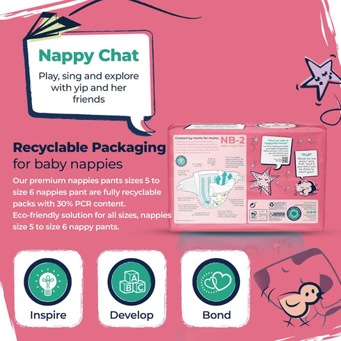 2 (44 100% M&Y Nappychat Premium Performance Eco Diapers, Size Diapers) Smart Tube Technology. Leak Protection.